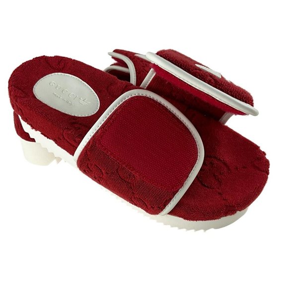 Gucci x Adidas Women's GG Platform Sandal Red Cotton Sponge Sz 36 - Picture 6 of 10